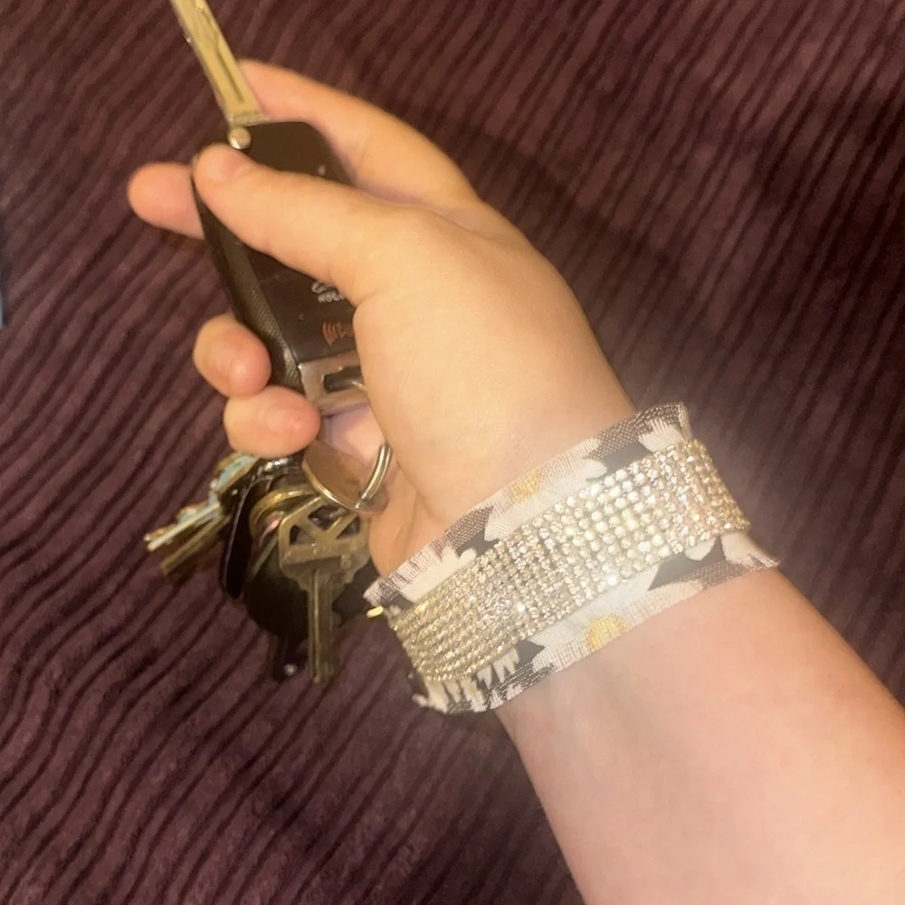 Frayed Rhinestone Wristlet Keychain
